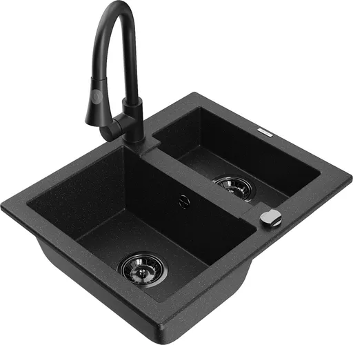 MEXEN/S Carlos granitový dřez 1.5 včetně baterie Elia, černá/stříbrná metalik 6518-73-670101-70-B