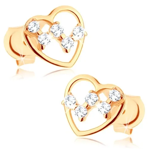 Zlaté náušnice 14K srdce s čírymi zirkony