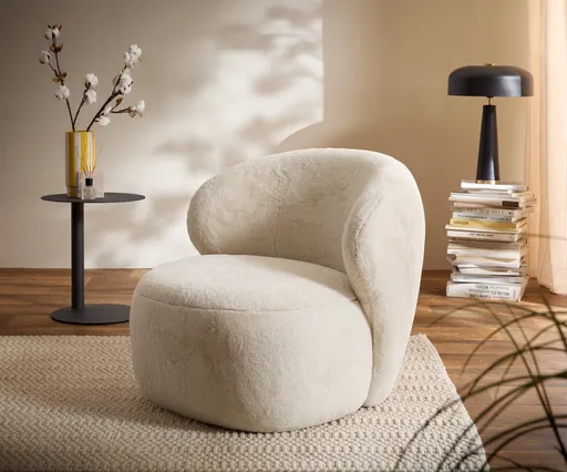 Křeslo Pulo 80x80 cm plyšový manšestr krémová bílá