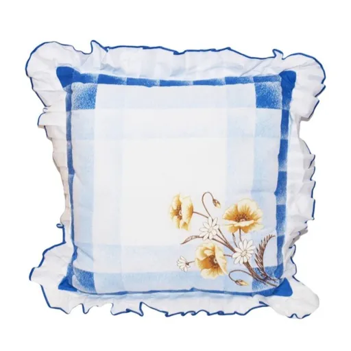 Návlek na polštář, Máky s volánem, modrý, 40 x 40 cm