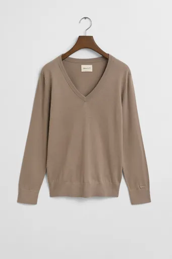 SVETR GANT FINE KNIT V-NECK TAUPE BEIGE