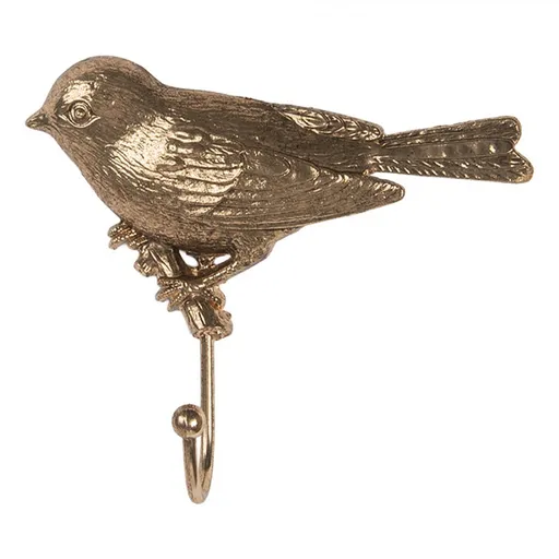 Zlatý antik nástěnný kovový háček ptáček - 13*4*11 cm Clayre & Eef