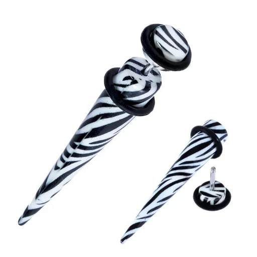Akrylový fake expander do ucha - zebří vzor