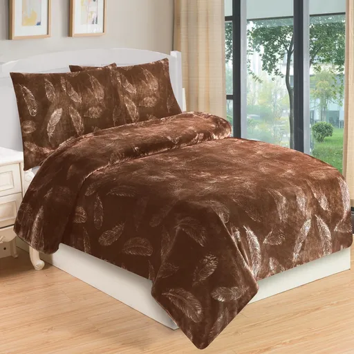 Jahu Povlečení mikroplyš Peříčka hnědá, 140 x 200 cm, 70 x 90 cm