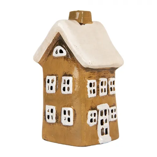 Hnědý keramický svícen na čajovou svíčku domek Village - 8*7*15 cm Clayre & Eef