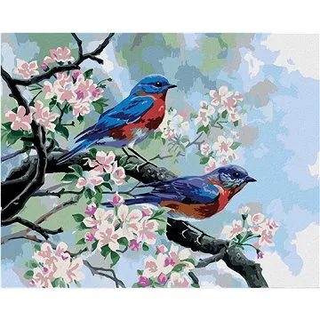 Zuty - Malování podle čísel - PTÁK SALAŠNÍK NA ROZKVETLÉ VĚTVI (ABRAHAM HUNTER), 80x100 cm, vypnuté  (HRAmmb06403nad)
