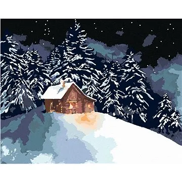 Diamondi - Diamantové malování - LESNÍ SRUB NA ZASNĚŽENÉM KOPEČKU, 40x50 cm, bez rámu a bez vypnutí  (604824A)