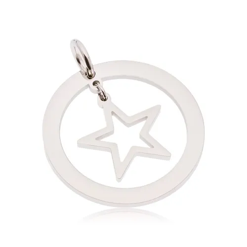 Kruhový přívěsek z oceli 316L stříbrné barvy, kroužek s hvězdou