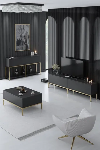 Living Room Furniture Set Lord - Anthracite, Gold