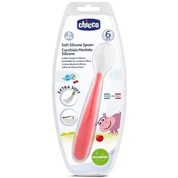 Chicco lžička silikon Soft 6 m+, červená (8058664031818)
