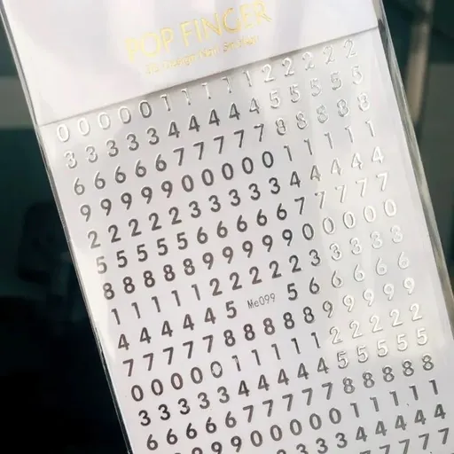 Samolepky na nehty - čísla, stříbrné