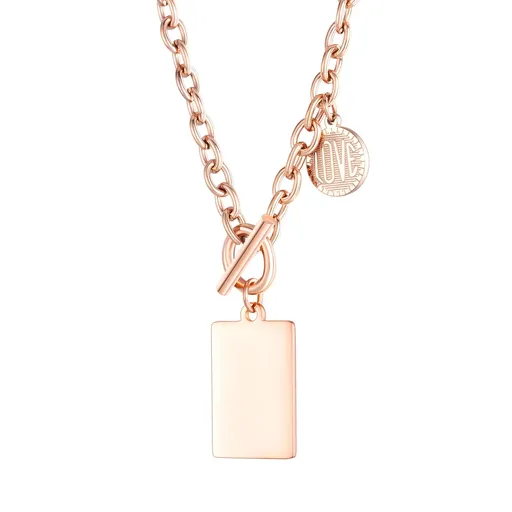 Náhrdelník z oceli - obdélníková a kulatá značka, nápis "LOVE", řetízek