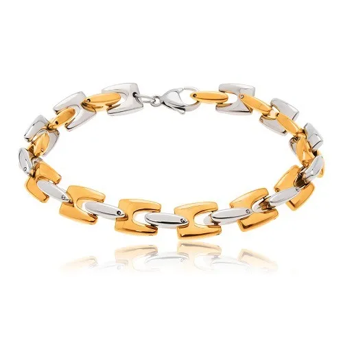 Ocelový náramek, lesklé články "H" zlaté a stříbrné barvy