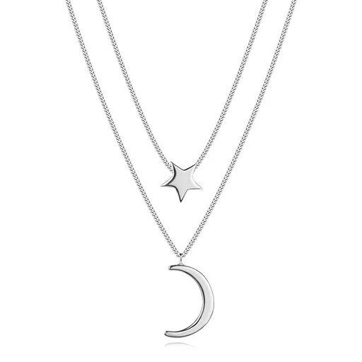 Náhrdelník ze stříbra 925, dvojitý řetízek, hvězda a měsíc