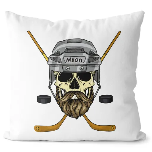 Polštář Hokejová lebka se jménem (Velikost: 55 x 55 cm, Jméno: Milan)