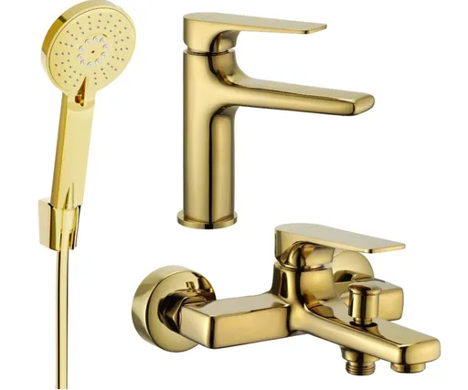 MEXEN/S Lynx R40 Set umyvadlové a vanové baterie s příslušenstvím, zlato 745903R40-50