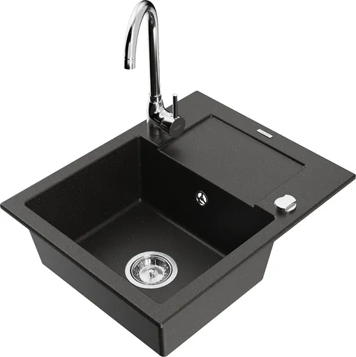 MEXEN/S Enzo granitový dřez s odkapávačem včetně baterie Telma, černá/zlatá 6506-75-670200-00