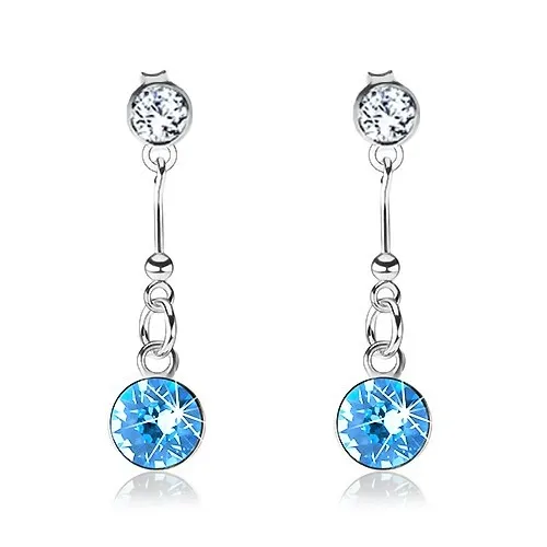 Náušnice ze stříbra 925, Swarovského krystalky v čiré a světle modré barvě