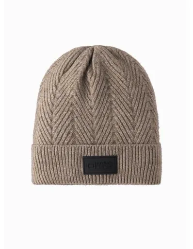 Pánská pletená čepice s nášivkou – popelová V6 OM-ACWH-0122