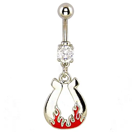 Piercing do pupíku - spojená podkova, červené plameny