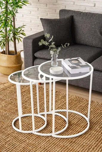 Sada odkládacích stolků (3 kusy) Alya - White, Transparent