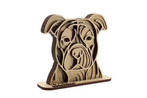 Vsepropejska Dřevěná 3D mandala psa se jménem Plemeno: Pitbull