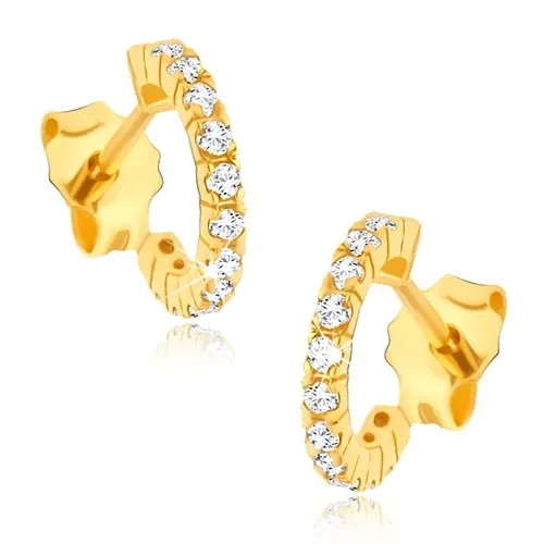 Kulaté náušnice ze 14K zlata s kubickými zirkony a gravírovanými boky