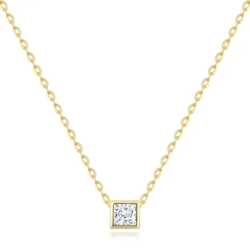 Náhrdelník ze 14K žlutého zlata - malá kostka s čirými čtvercovými zirkony