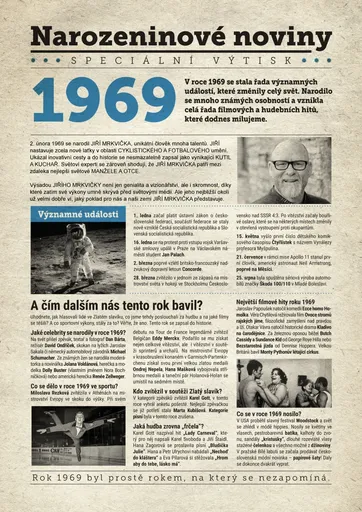 Narozeninové noviny 1969 s vlastním textem a fotografií, S fotografií a textem