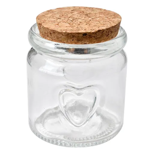 Skleněná úložná dóza se srdíčkem a korkovým víčkem Cori - Ø 6*7 cm 6GL4406