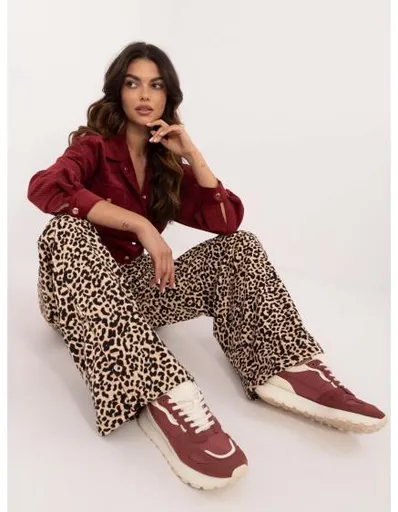 Dámské kalhoty s panterem béžovo-černé