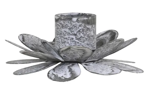 Zinkový antik svícen na úzkou svíčku Flower - 7*9*5cm Chic Antique