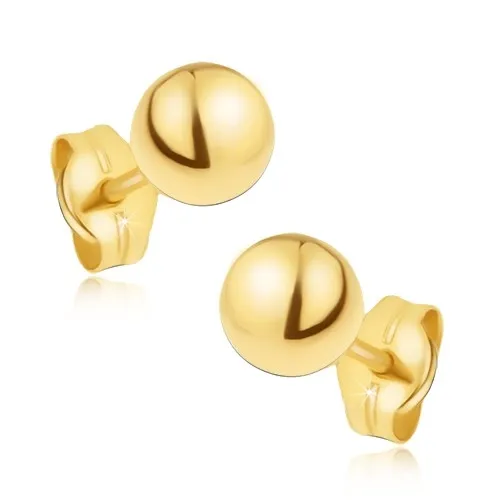 Náušnice ve žlutém 14K zlatě - lesklé hladké kuličky, 5 mm