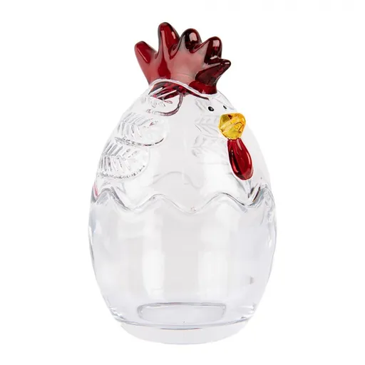 Transparentní skleněná dóza s víkem ve tvaru slepičky Chicken  - Ø 8*14 cm 6GL4995