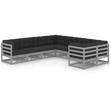 8dílná zahradní sedací souprava a podušky šedá masivní borovice, 3077026 (3077026)