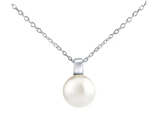 Silvego Stříbrný náhrdelník s bílou perlou Swarovski® Crystals 12 mm LPS061912PSWW (řetízek, přívěsek)