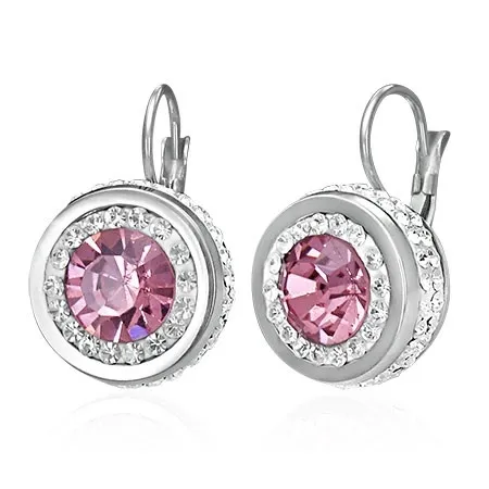 Náušnice z oceli 316L s malými zirkonky a velkým růžovým zirkonem