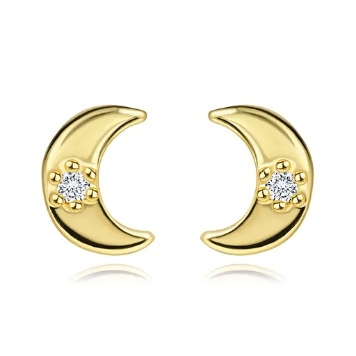 14K zlaté náušnice ve tvaru měsíce s čirými zirkony