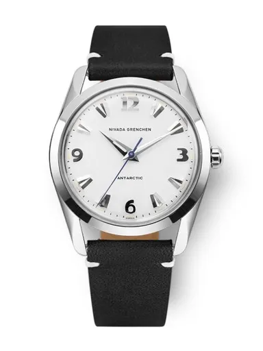 Nivada Grenchen Antarctic 35 mm - White Luminova - Black leather White Stitching
