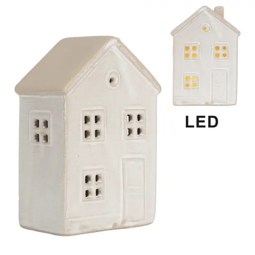 Béžový keramický svítící LED domek - 8*5*12 cm Clayre & Eef