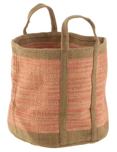 Hnědo-růžový pletený jutový koš s uchy Ecru - Ø 40*60 cm J-Line by Jolipa