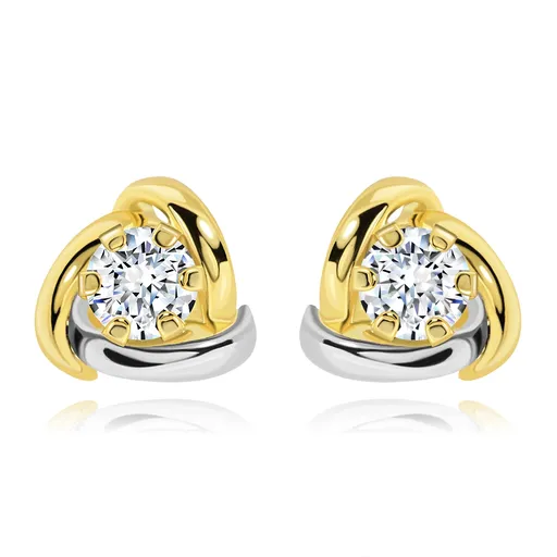 Náušnice ve 14K zlatě - zářivý čirý briliant lemovaný dvoubarevnými oblouky