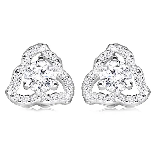 Náušnice ze stříbra 925 s rhodiovaným povrchem - čirý obrys nesouměrného trojúhelníku