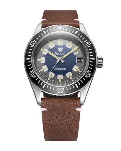 Nivada Grenchen Aquamar Vintage - Brown Leather White Stitching