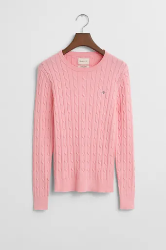 SVETR GANT STRETCH COTTON CABLE C-NECK GERANIUM PINK