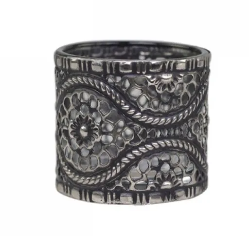 Skleněný vintage svícen s kovovým zdobením Flower - Ø 5*6 cm Chic Antique