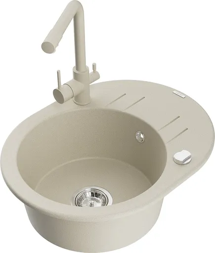 MEXEN/S Kevin granitový dřez s odkapávačem včetně baterie Duero, béžová 6517-69-671600-69