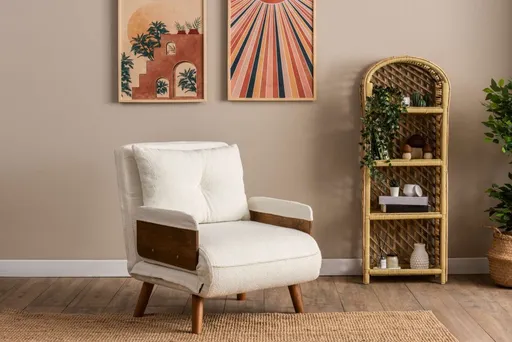 Rozkládací křeslo Cosmo Single - Teddy Fabric-White