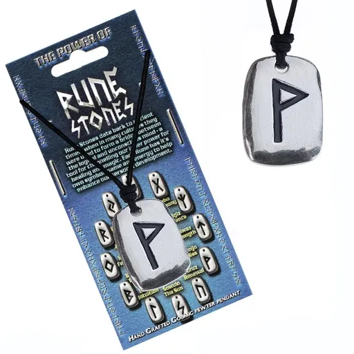 Šňůrka na krk a kovový přívěsek - černý runový znak Wunjo