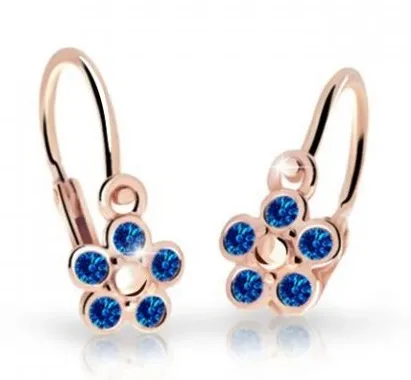 Cutie Jewellery Dětské kytičkové náušnice z růžového zlata C2744-10-X-4 modrá